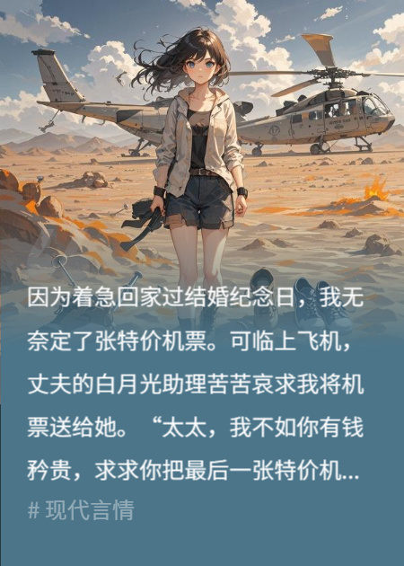 只因抢了贫困白月光的机票，丈夫将我扔在荒漠徒步回家