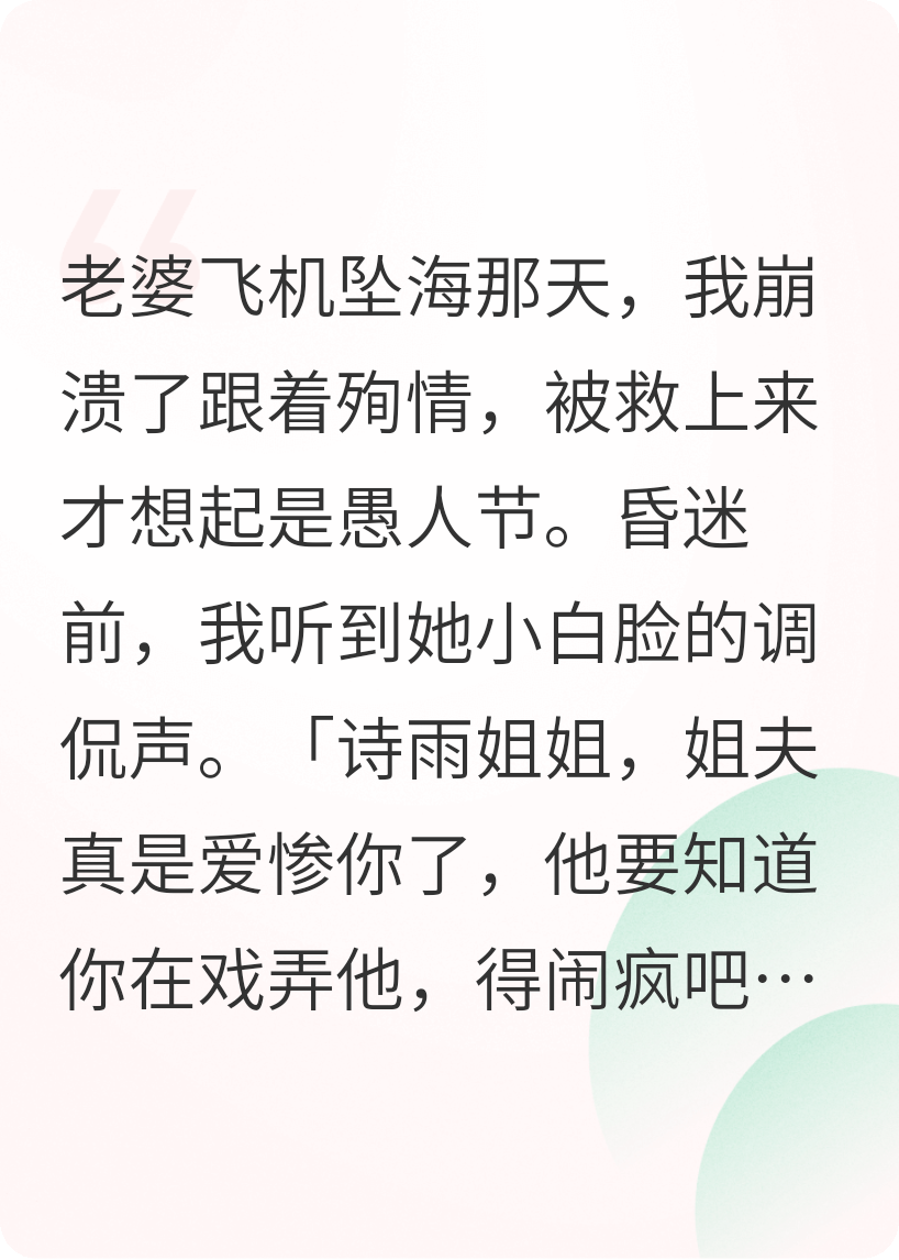 老婆飛機墜海那天，我崩潰了（宋詩雨俊澤）起始篇章+小說全集閱讀即將發(fā)布預(yù)訂