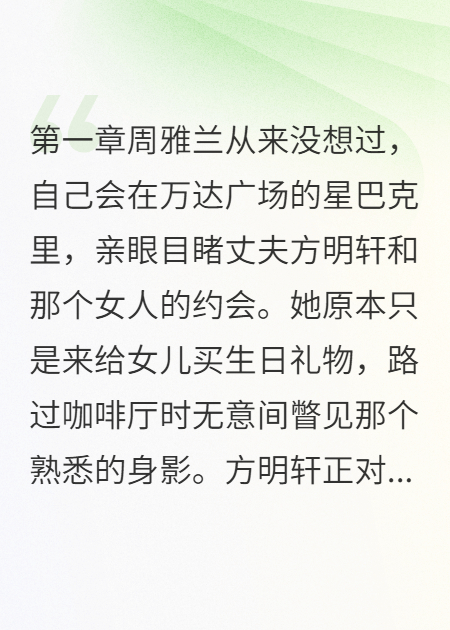 在商场发现小三后我笑了无删减+后续（周雅兰方明轩）清爽版阅读