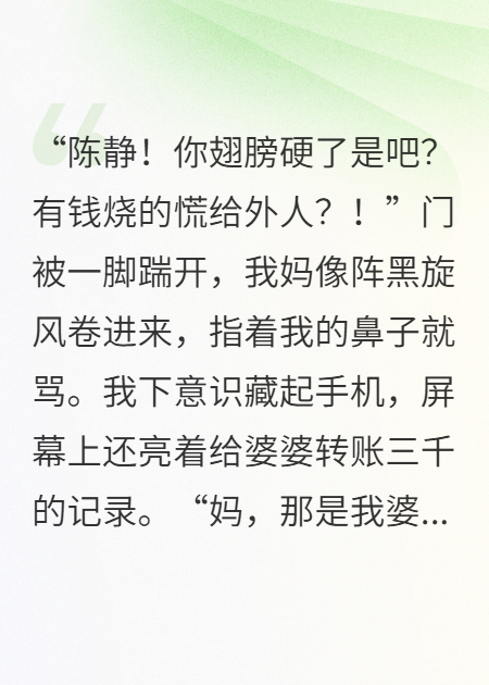 我每月給婆婆養(yǎng)老金，我媽瘋了