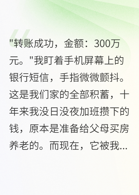 妻子偷我三百万给小叔子买别墅完整作品