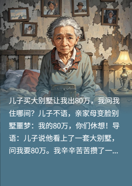 兒子買(mǎi)別墅要我出80萬(wàn)，我房間呢？?jì)撼聊?，親家母變臉